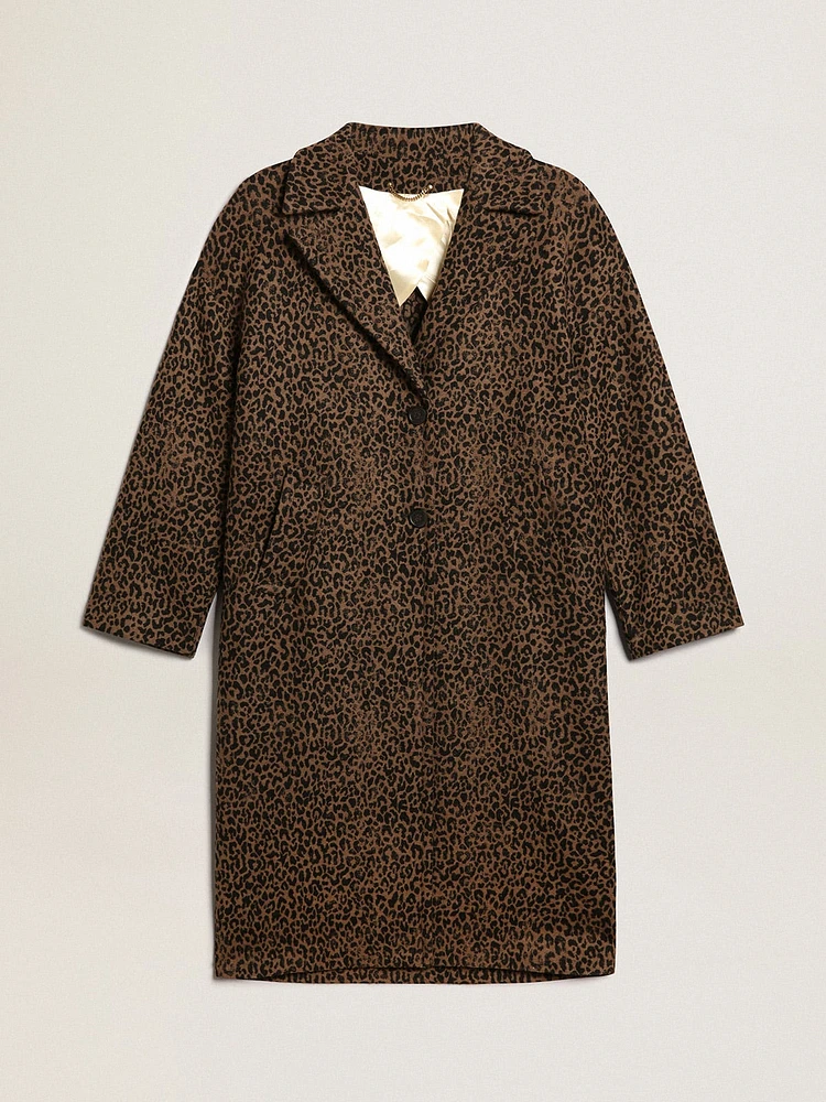 Women's single-breasted cocoon coat wool with jacquard motif