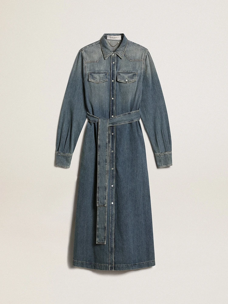 Women's shirt dress denim with belt