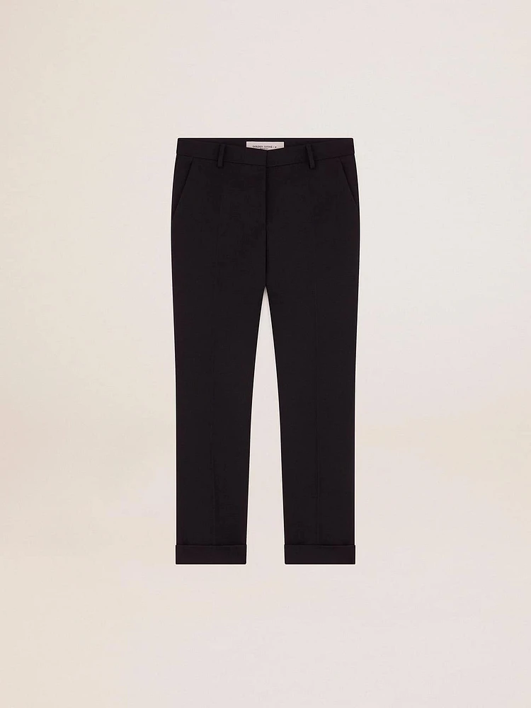 Women's dark blue wool cigarette pants