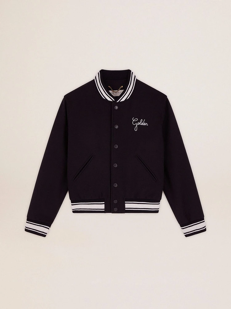 Women's bomber jacket dark blue wool with white details