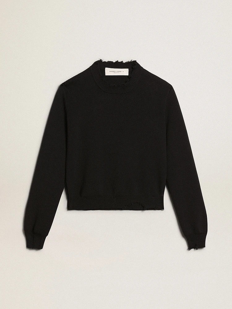 Women’s round-neck sweater dark blue cotton