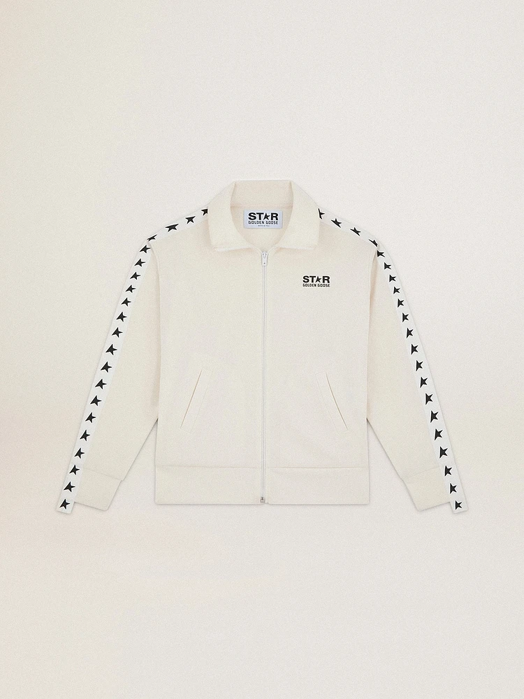 Women’s white zipped sweatshirt with strip and black stars