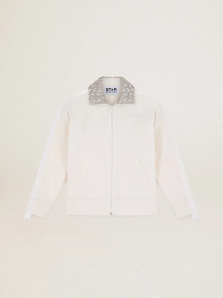 Papyrus white Denise Star Collection zipped sweatshirt with crystal collar