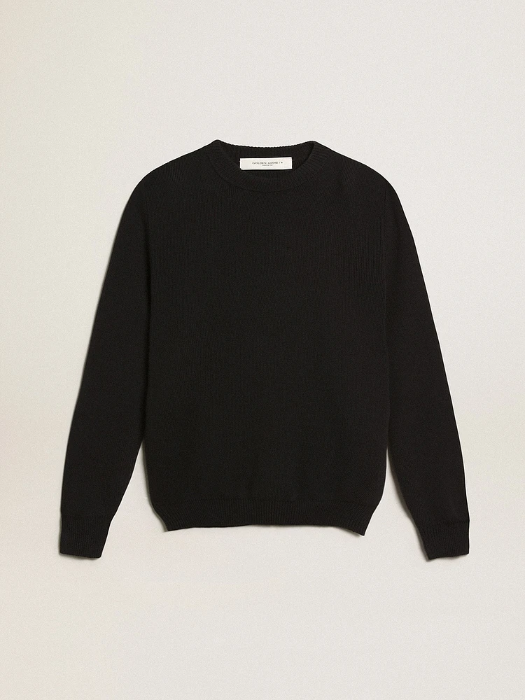 Women’s round-neck sweater dark blue cotton with logo on the back