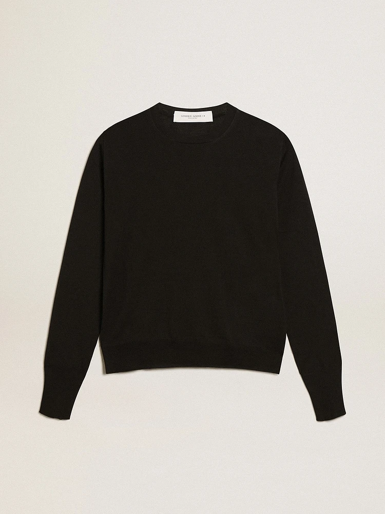 Women's round-neck sweater black wool