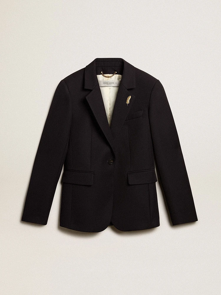 Women’s single-breasted blazer dark blue wool gabardine