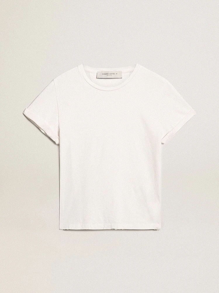 Distressed regular-fit women’s T-shirt white
