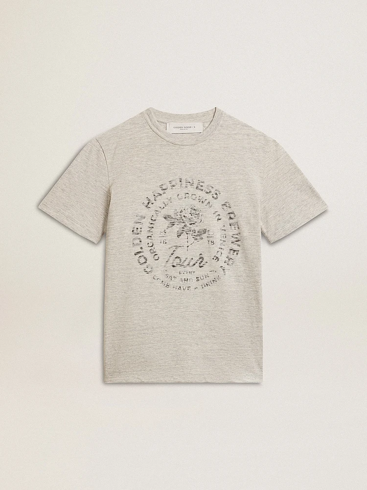 Women’s T-shirt gray melange cotton with seasonal print