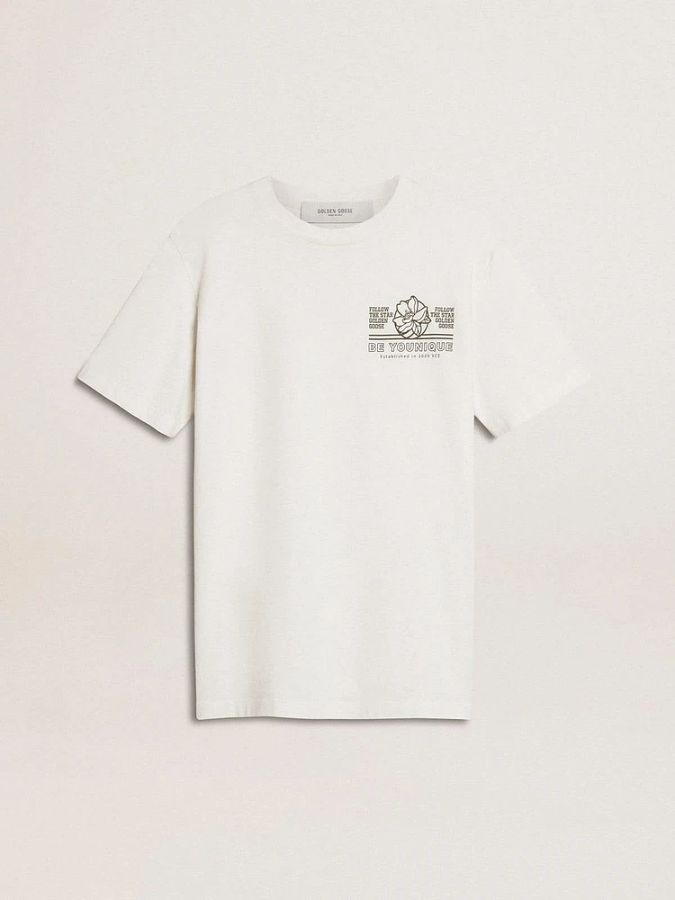 Women's white T-shirt with black print on the chest
