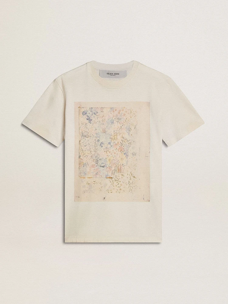Women's white T-shirt with floral print