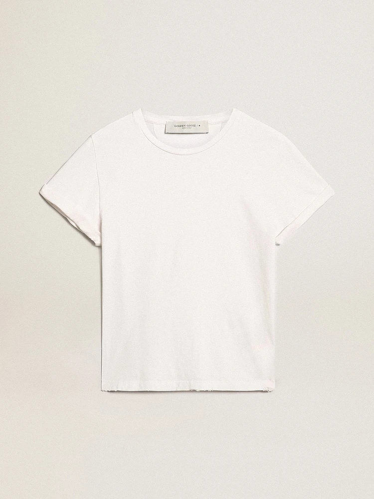 Distressed slim-fit women’s T-shirt white