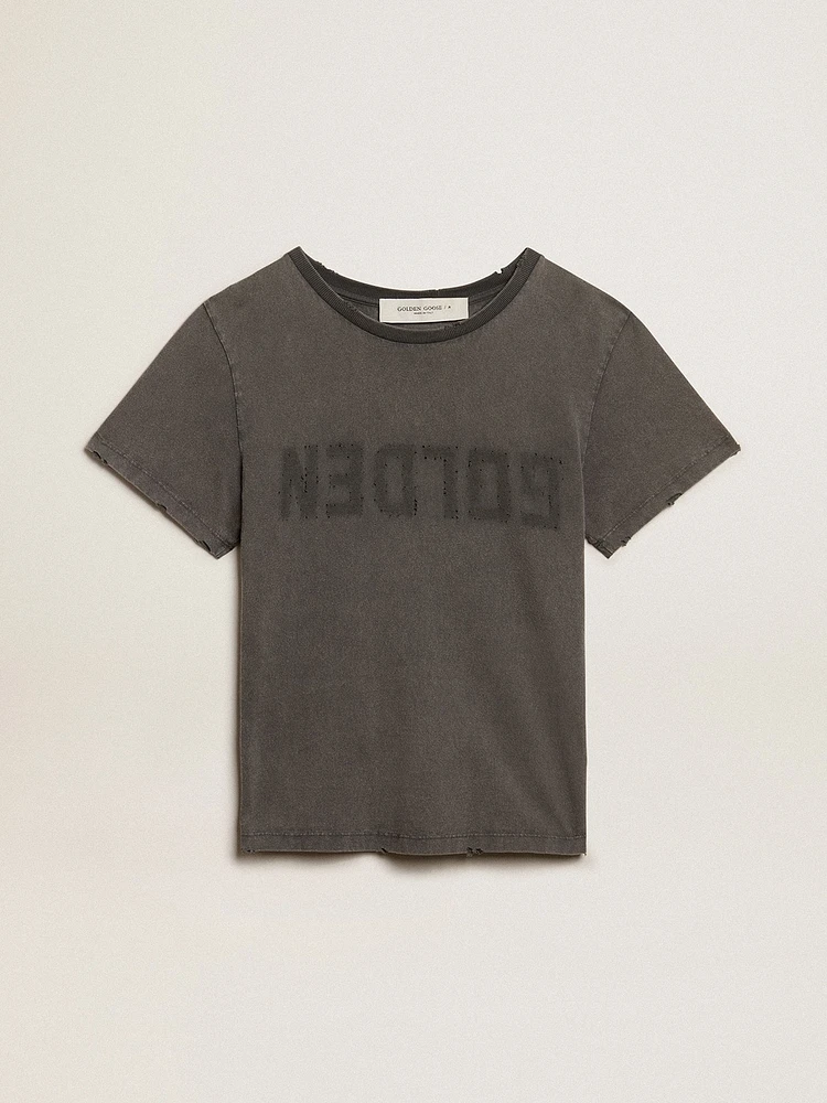 Distressed slim-fit T-shirt anthracite gray