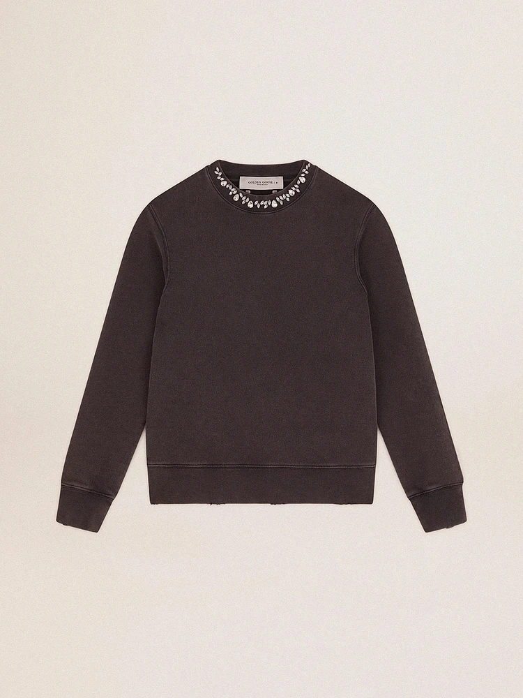 Women's anthracite gray sweatshirt with crystals