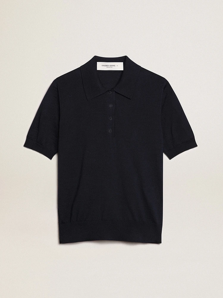 Women’s polo shirt navy-blue merino wool