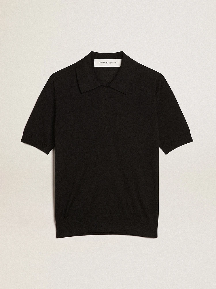 Women’s polo shirt black merino wool