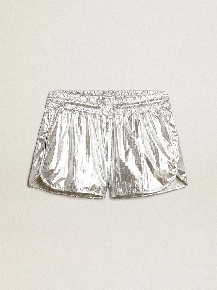 Women’s running shorts silver fabric