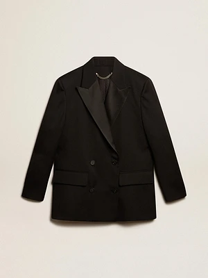 Women’s tuxedo jacket black wool gabardine