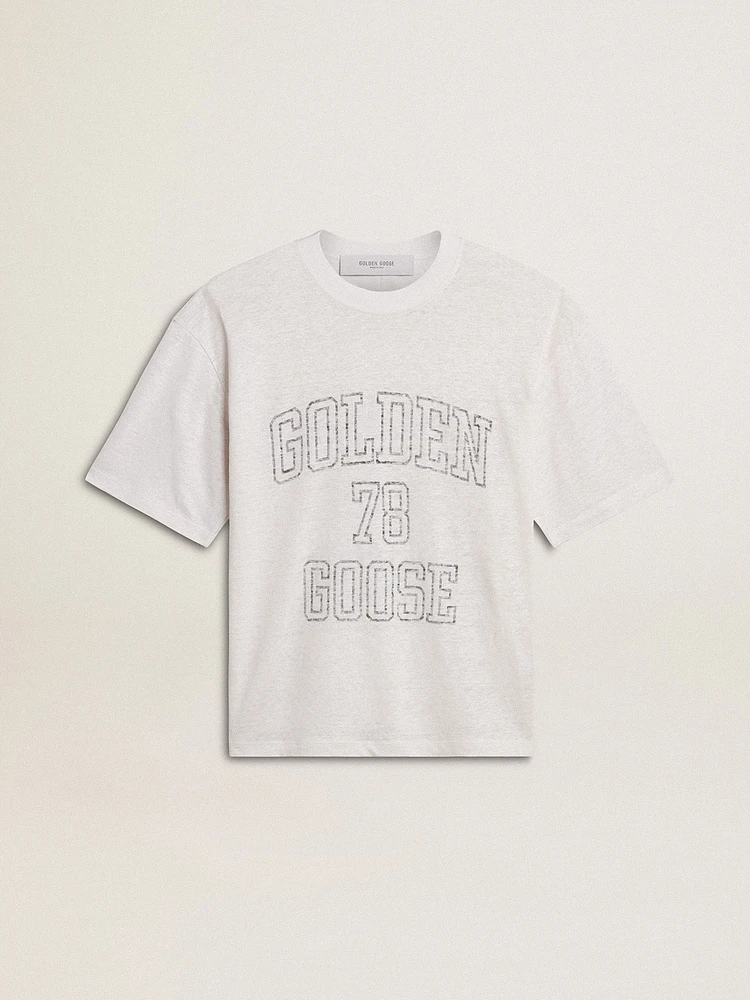 Women's lightweight white linen T-shirt with print
