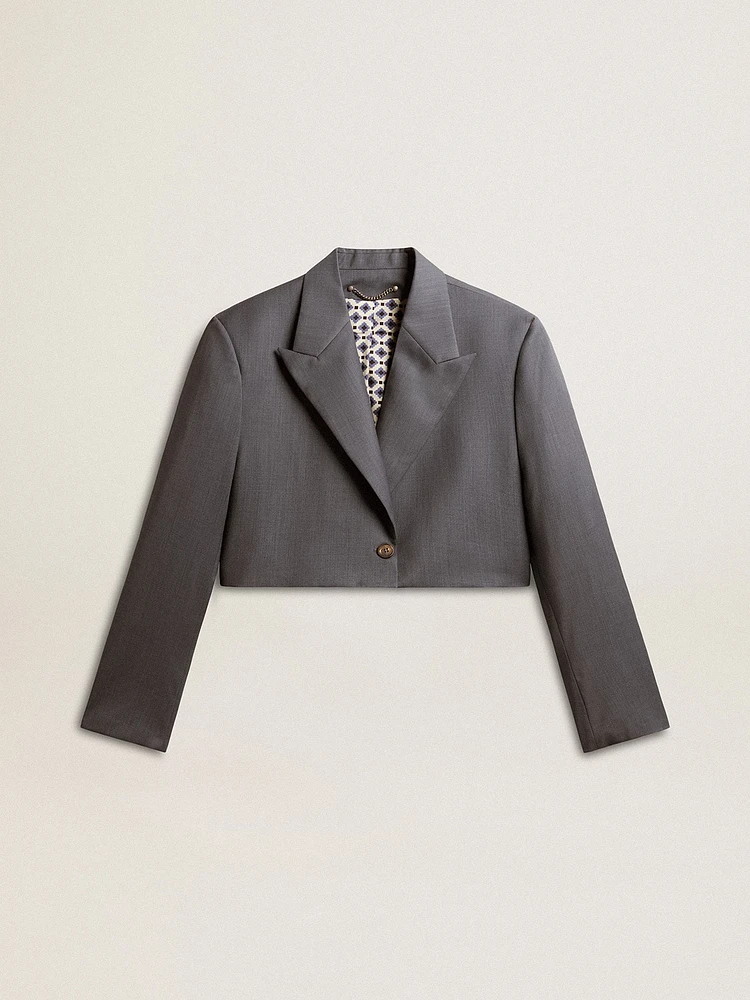 Women's single-breasted cropped jacket baby blue wool