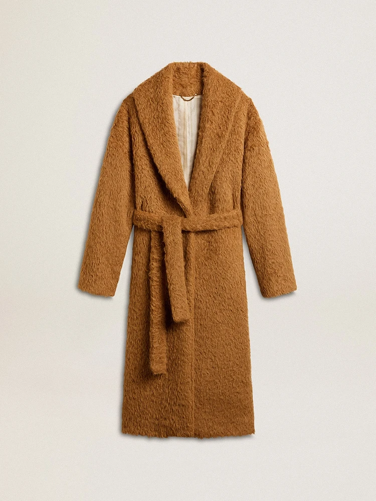 Women's coat with shawl collar tobacco