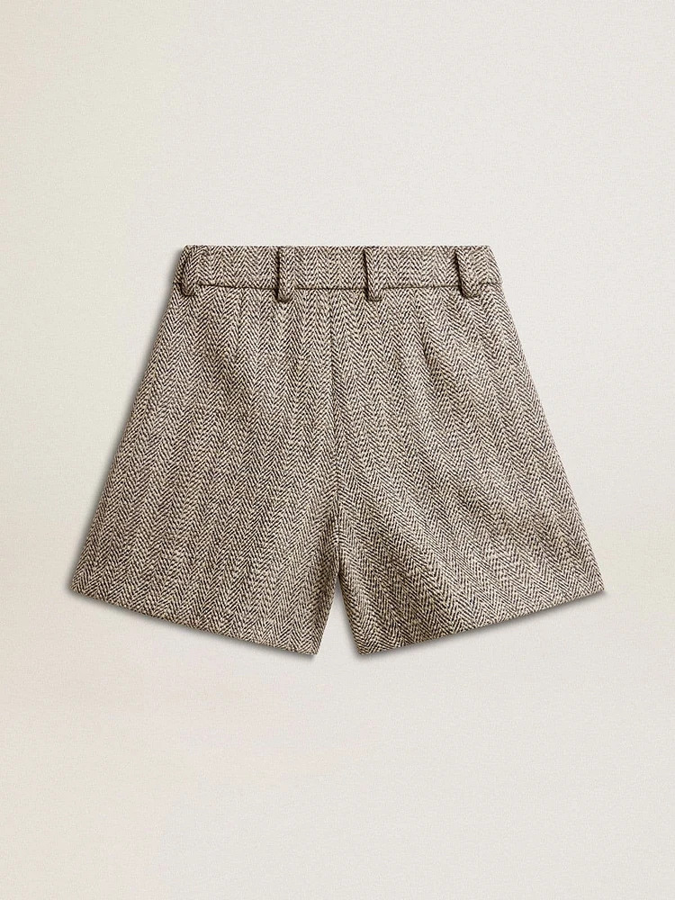 Women’s ecru brown shorts herringbone wool