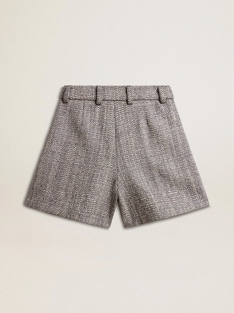 Women’s ecru brown shorts herringbone wool