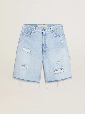 Women's Bermuda shorts in lived-in effect denim