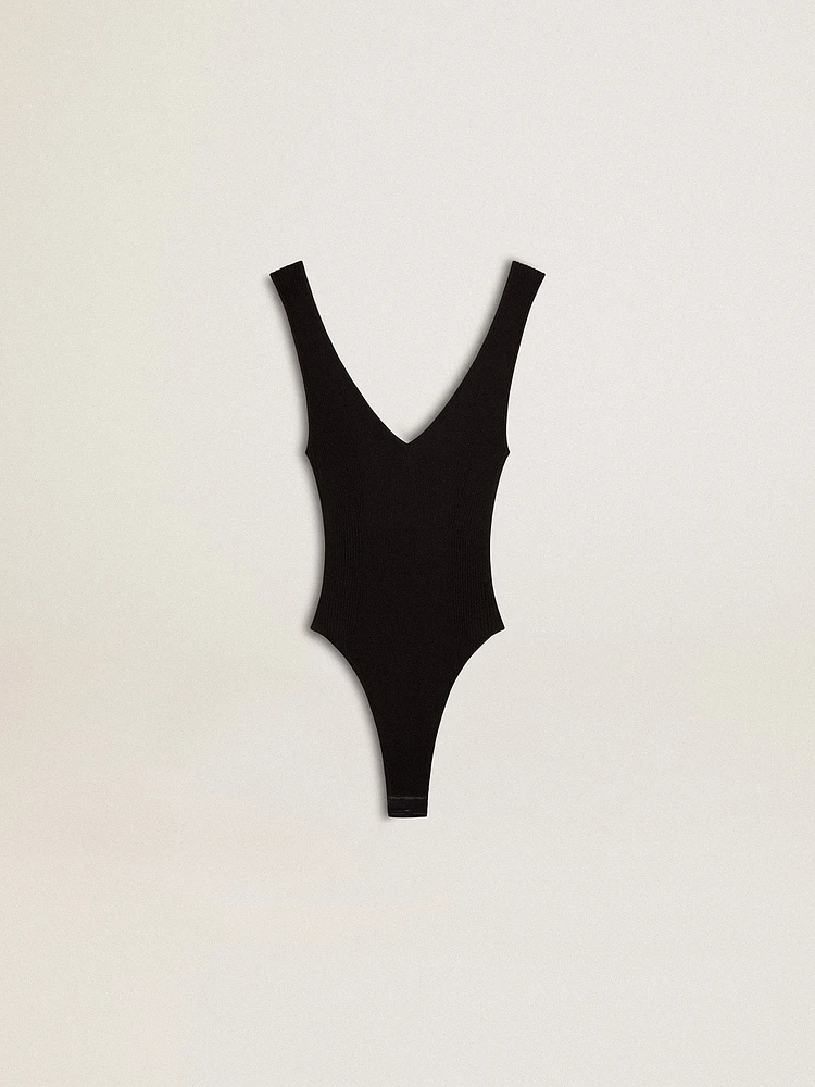 Women's black V-neck bodysuit