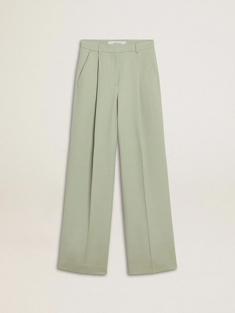 Women's pants in sage-green wool