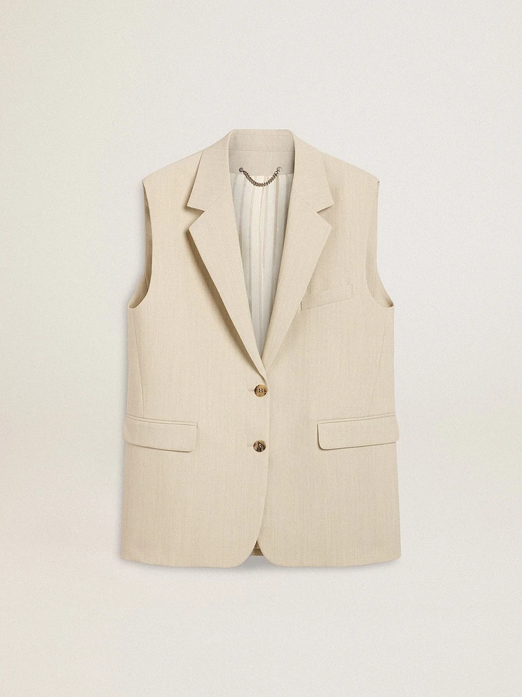 Women's khaki wool blend vest jacket