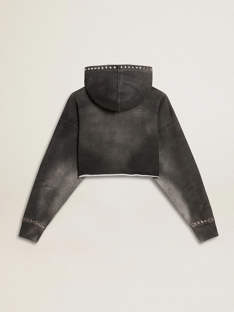 Gray cropped sweatshirt with a lived-in effect