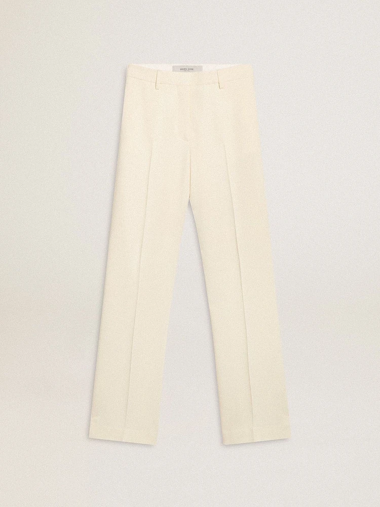 Women's loose pants worn-white tailored fabric