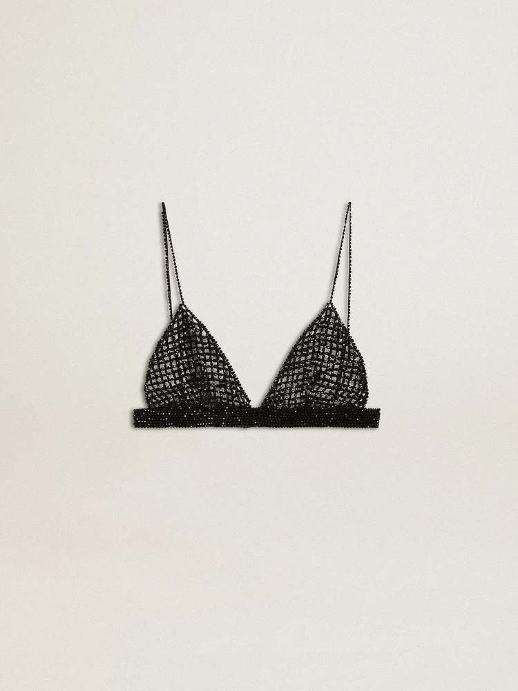 Women's black crochet top with crystals