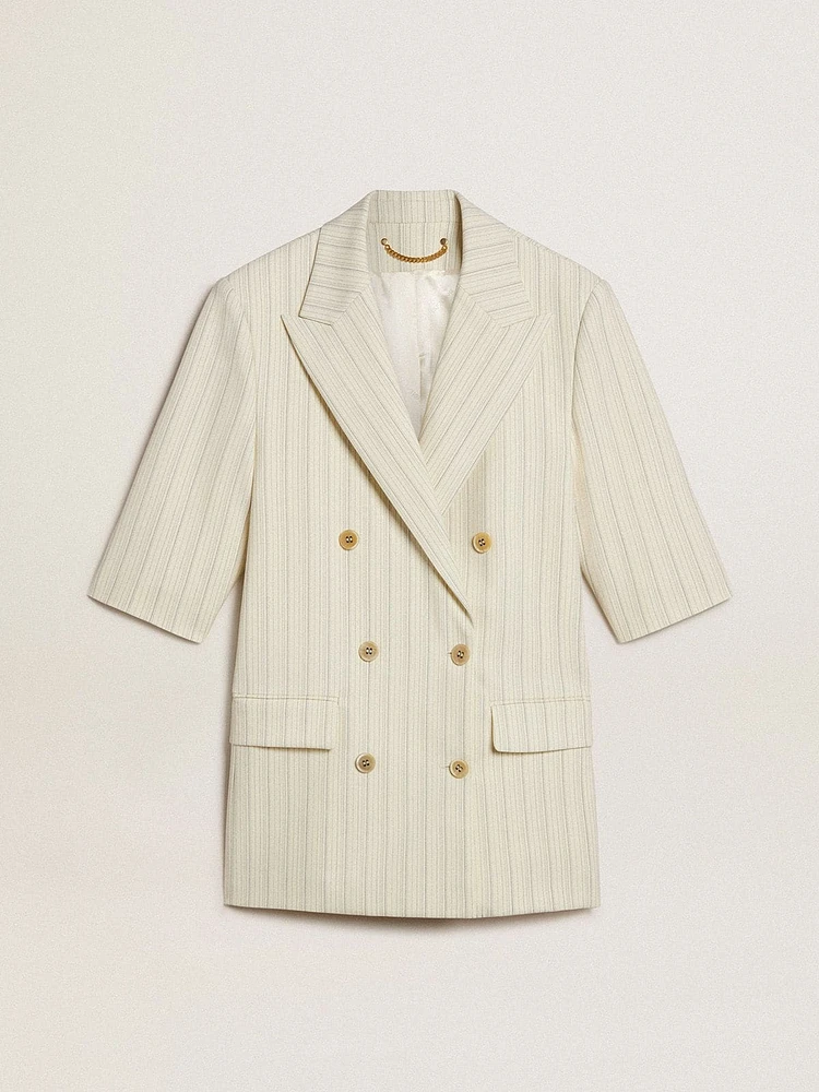 Women's blazer white and gray pinstripe wool blend with short sleeves
