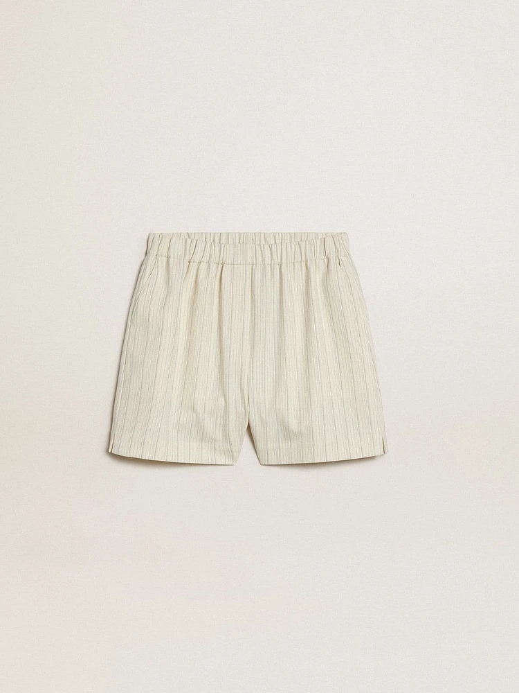 Women's white and gray pinstripe wool blend shorts