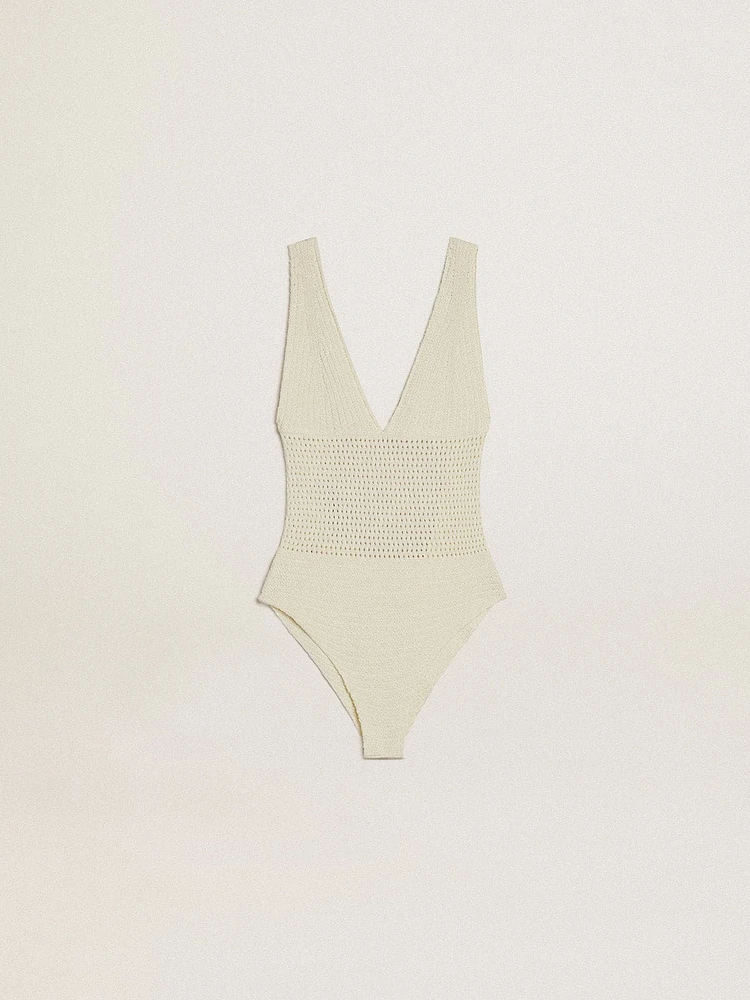 Women's crochet bodysuit white cotton
