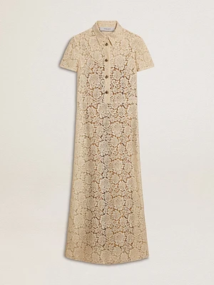 Women's midi dress cream-colored see-through lace