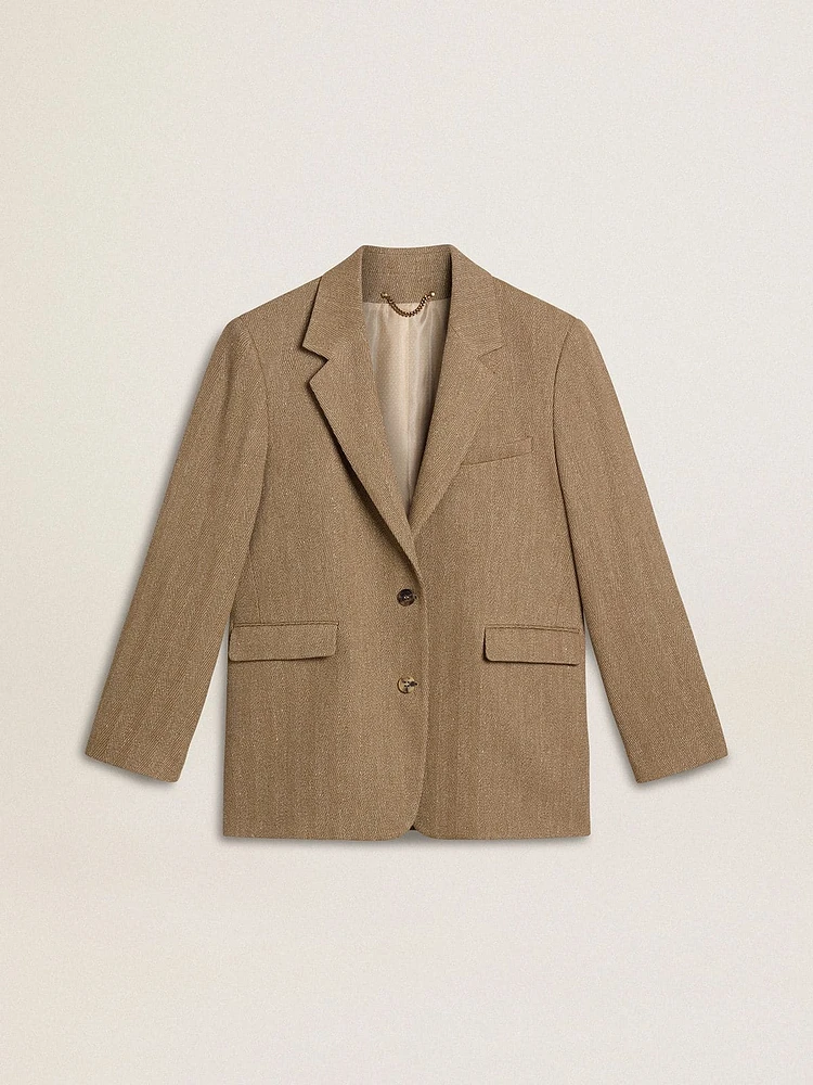 Women's single-breasted blazer sand-colored herringbone