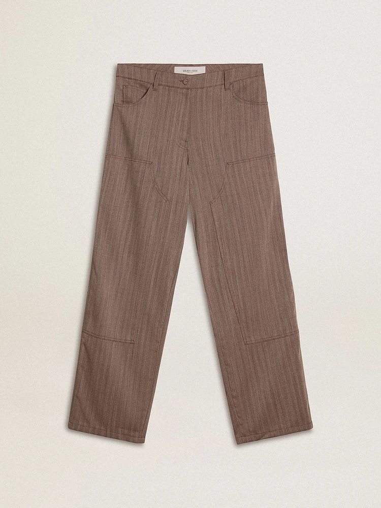 Women’s wool blend pants light brown micro chevron