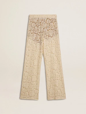 Women's cream-colored see-through lace pants