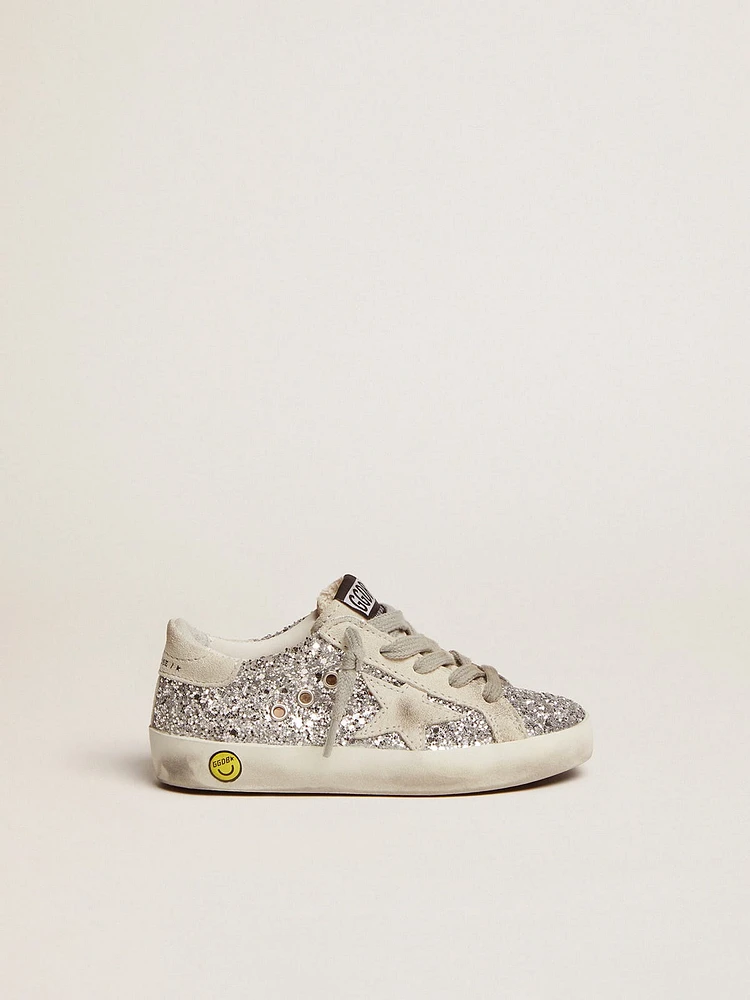 Young Super-Star silver glitter with ice-gray suede star