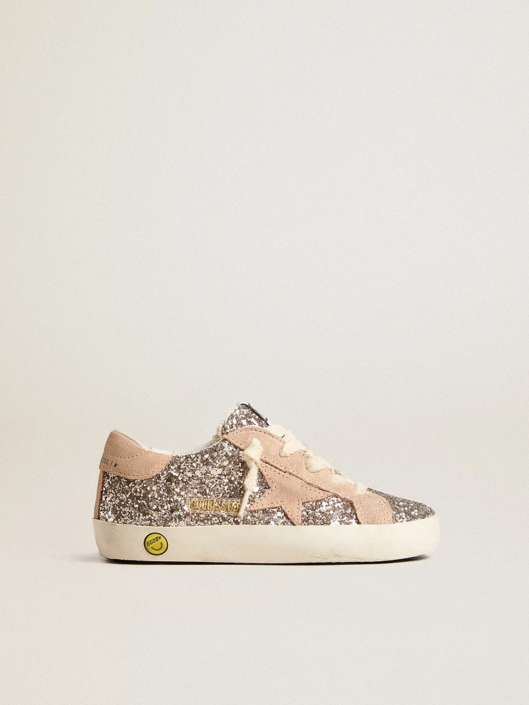 Young Super-Star in glitter with suede star and heel tab