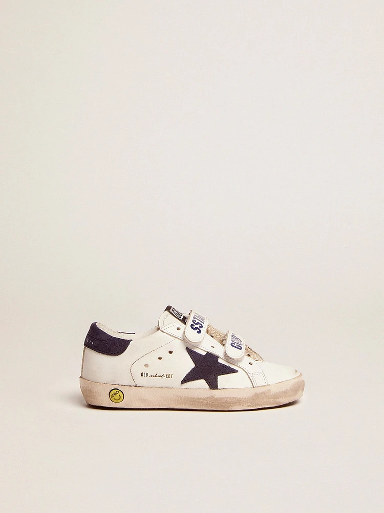 Young Old School white leather with blue suede star and heel tab