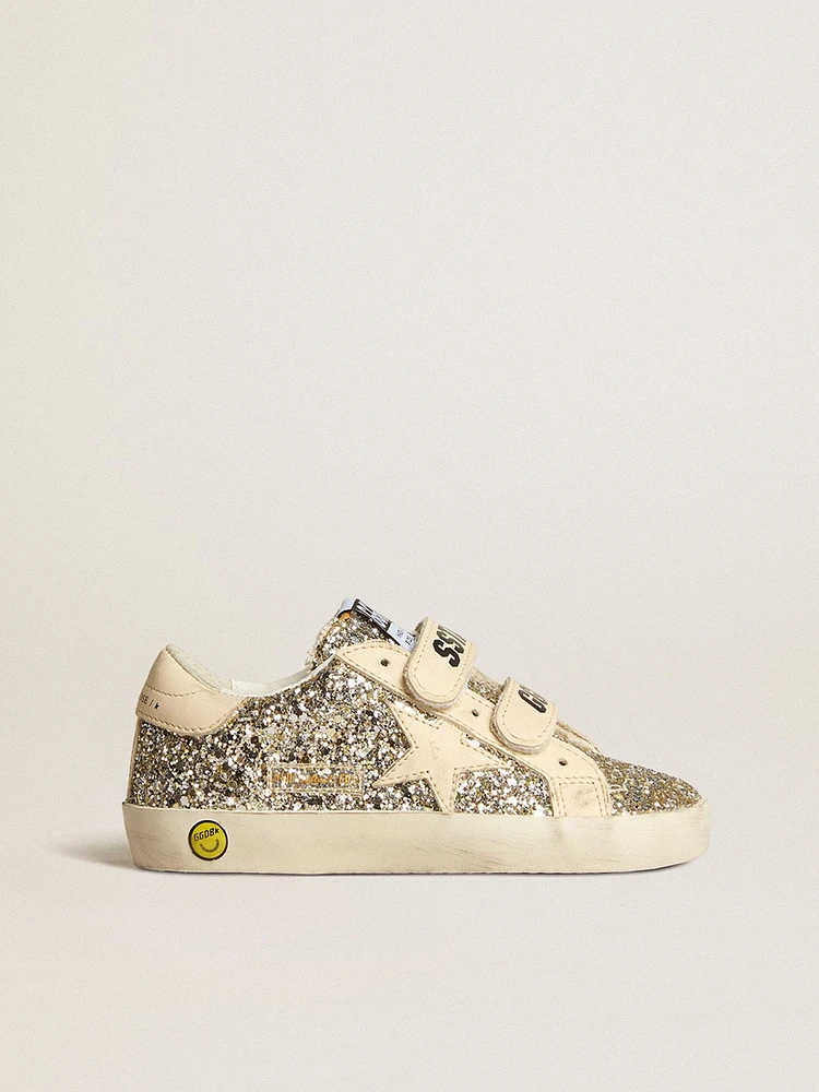 Young Old School platinum glitter with leather star and heel tab