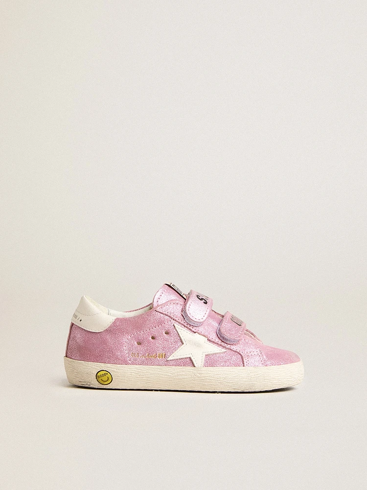 Young Old School in metallic pink suede with white leather star and heel tab