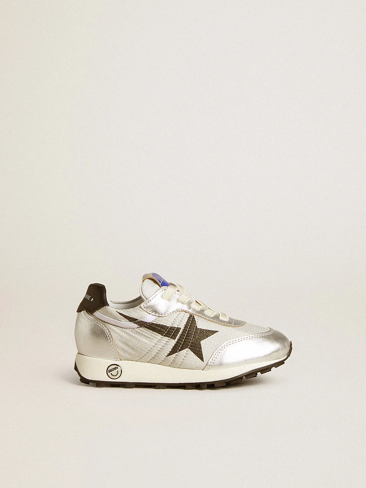 Young Marathon silver nylon with black star and leather heel tab