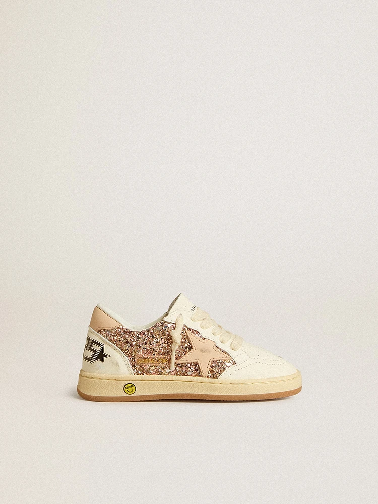 Ball star Young glitter and nappa with leather heel tab