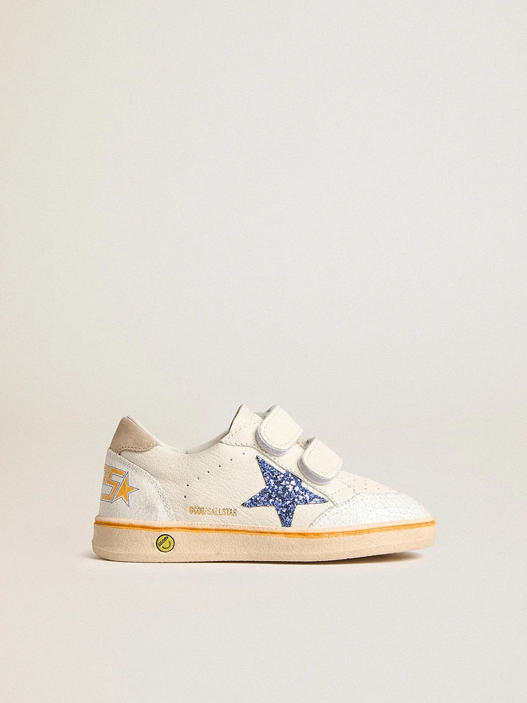 Young Ball star with blue glitter and beige suede heel tab