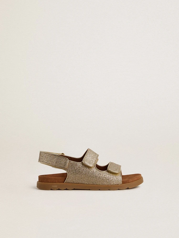 Noa Young sandals micro-glitter and platinum leather