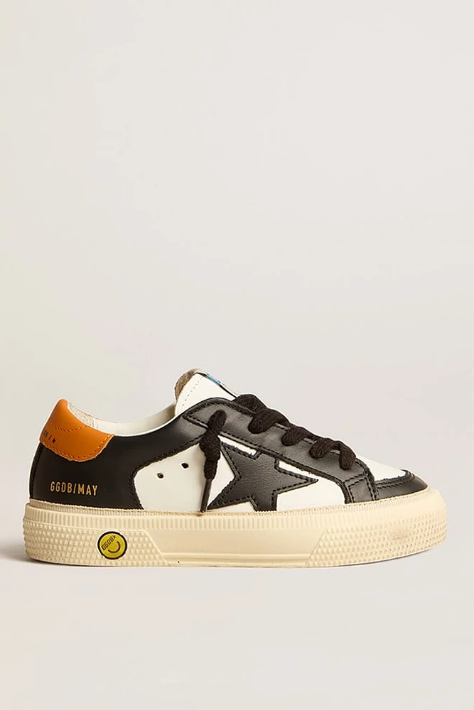 May Teen black and white leather with star orange heel tab